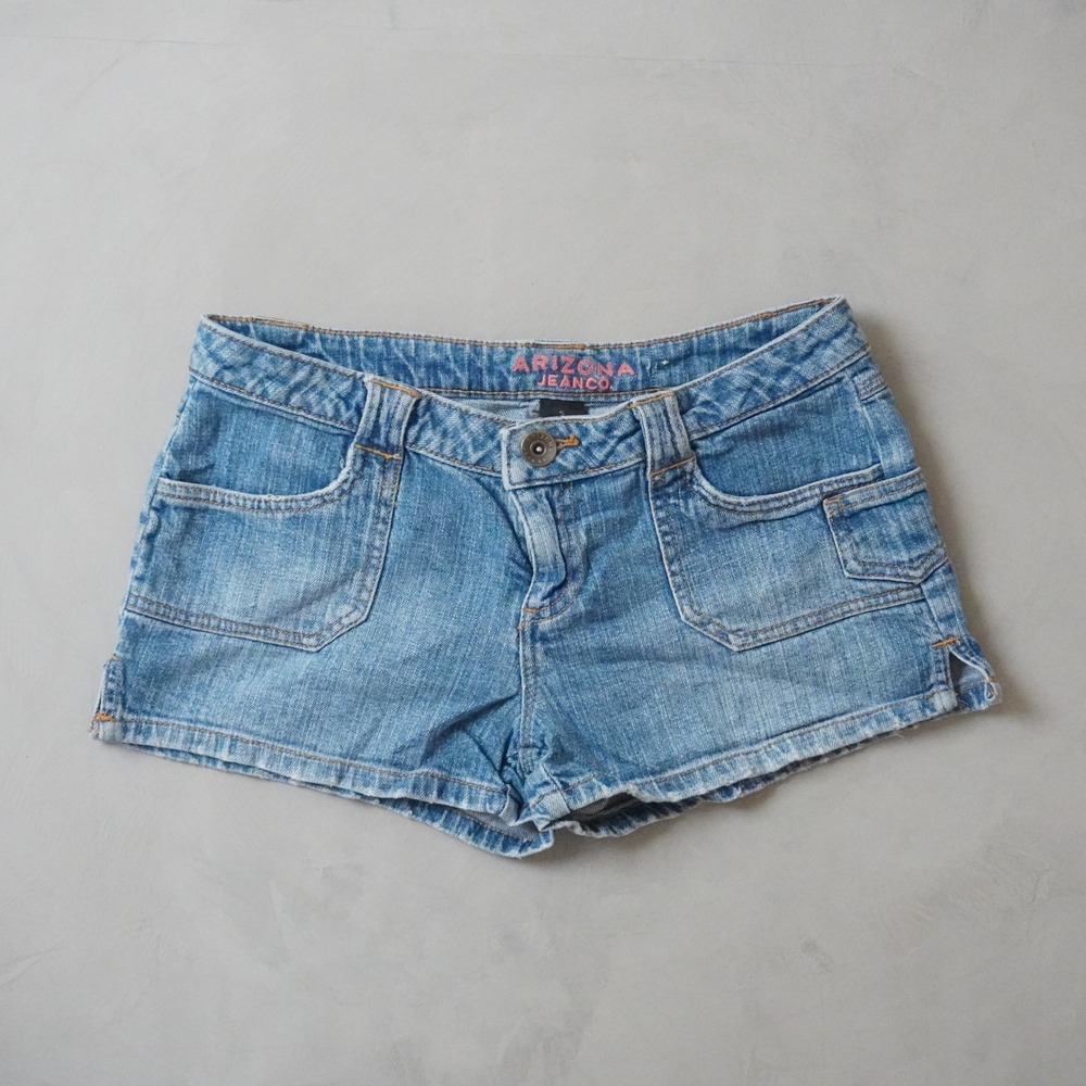Arizona Jean Micro Denim Shorts Size 5 Womens Blue Low Rise Y2K Pockets Stretch